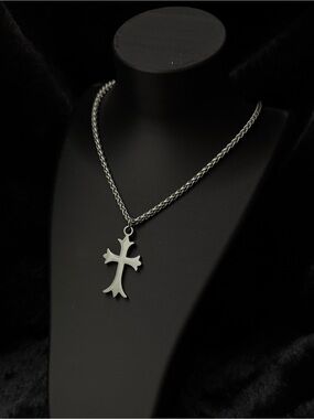 Solid Gothic Cross Pendant Twisted Rope Chain Titanium Steel Necklace
